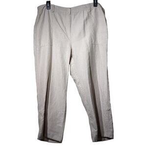 Charter Club Allison Fit Cropped 100% Linen Ecru Roll Tab Pant Womens Sz 18W